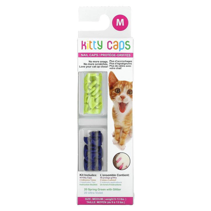 Kitty Caps,Nail Caps Kit，中号，青翠色亮片，紫外线，44 件套