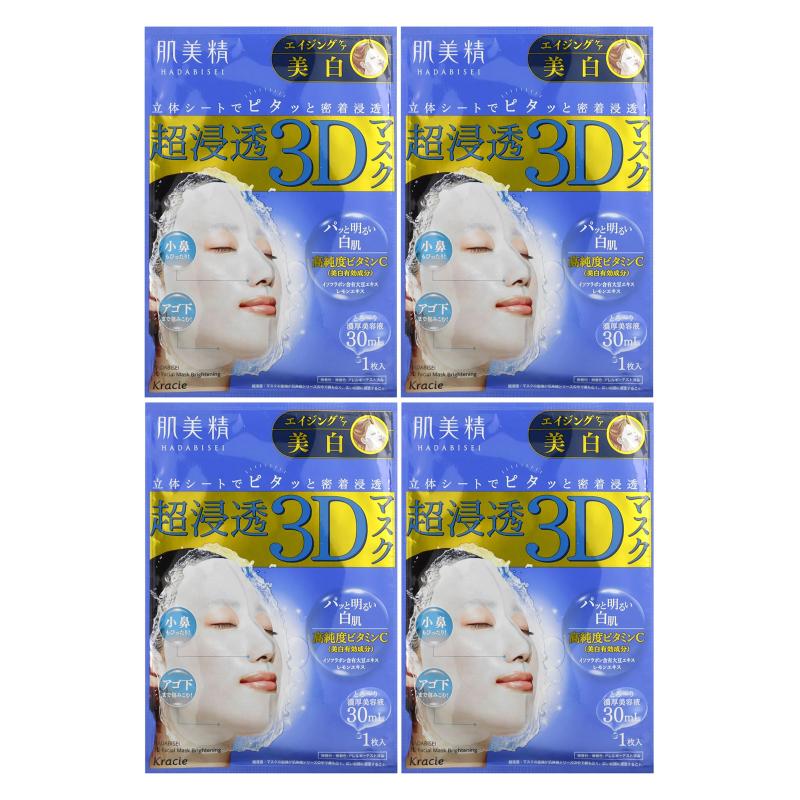 Kracie,肌美精系列透亮 3D 美容面膜，4 片，每片 1.01 液量盎司3