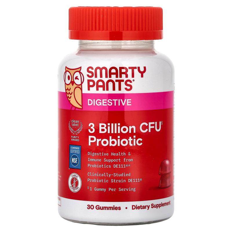 SmartyPants,Digestive, Probiotic Gummies, Strawberry, 30 Gum