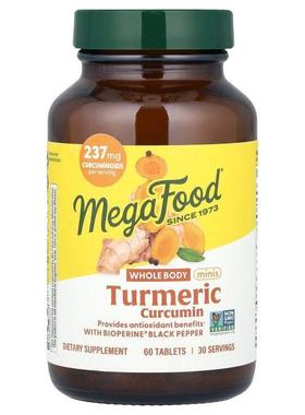 MegaFood,Tumeric Curcumin Whole Body Minis，60 片