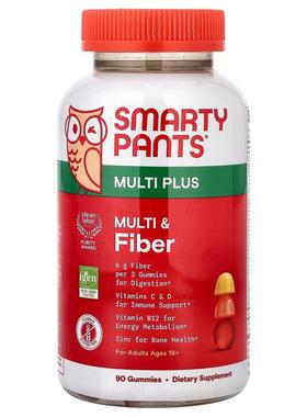 SmartyPants,Multi Plus, Multi & Fiber Gummies, Strawberry, O
