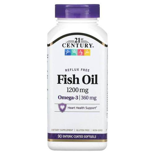 21世纪,鱼油，Omega-3，1200 毫克，90 粒肠溶包衣软胶囊