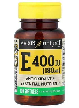 Mason Natural,维生素 E，180 毫克（400 国际单位），100 粒软凝