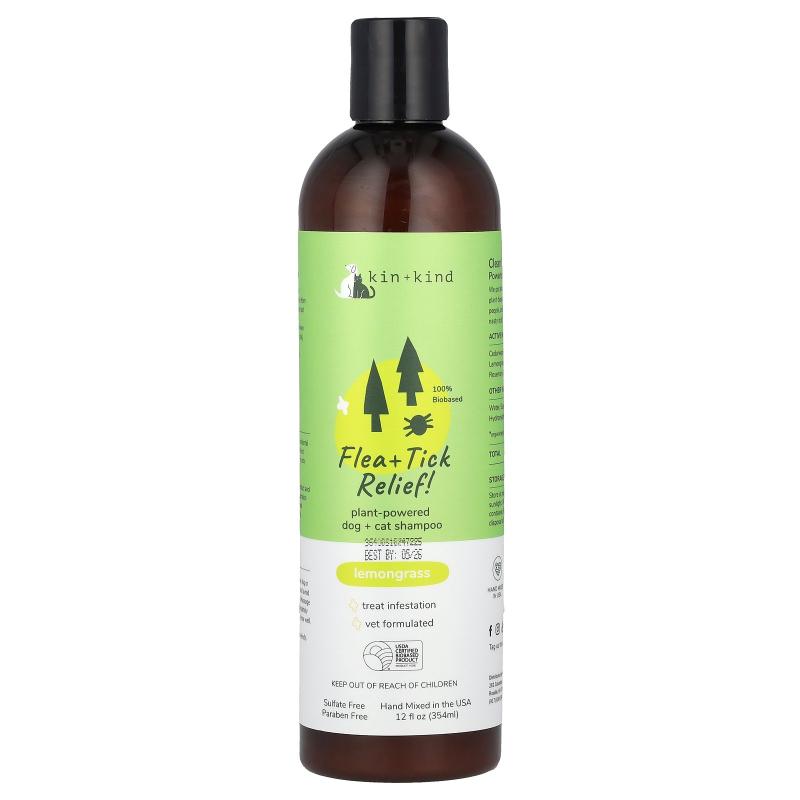 Kin+Kind,跳蚤 + 虱子去除配方，植物源猫狗洗发水，柠檬草香，12