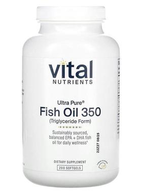 Vital Nutrients,Ultra Pure®，鱼油 350，柠檬味，200 粒软胶囊