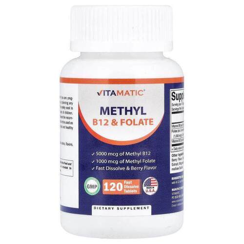 Vitamatic,Methyl B12 &amp;amp; Folate, Berry, 120 Fast D