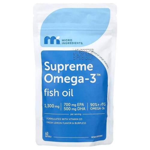 Micro Ingredients,Supreme Omega-3™ Fish Oil, Fresh Lemon, 60