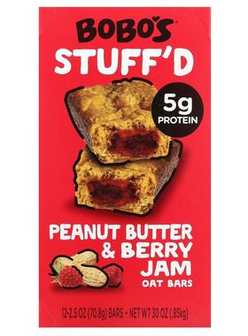 波波燕麦棒,Stuff'd Oat Bars，花生酱和浆果果酱，12 根，每根 2