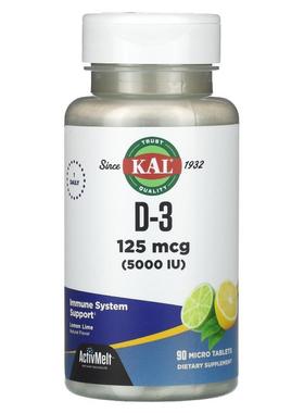 KAL,D-3，柠檬酸橙味，125 微克（5,000 国际单位），90 片微片