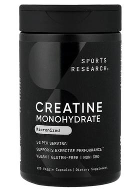 Sports Research,Creatine Monohydrate, Micronized, 120 Veggie