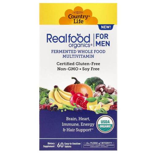 乡村生活,Realfood Organics，男性多维生素，60 片易吞咽片剂