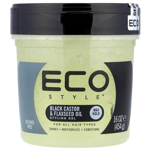 Eco Style,造型凝胶，良好定型，适合各种发质，黑蓖麻和亚麻籽油