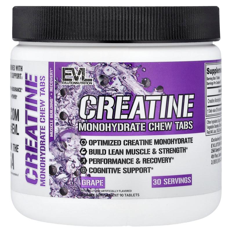EVL,Creatine Monohydrate Chew Tabs, Grape, 90 Tablets