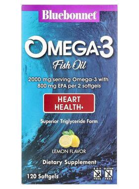 Bluebonnet Nutrition,Omega-3 鱼油，心脏健康，柠檬味&amp;