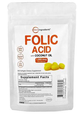 Micro Ingredients,叶酸软胶囊，1000 微克，500 粒