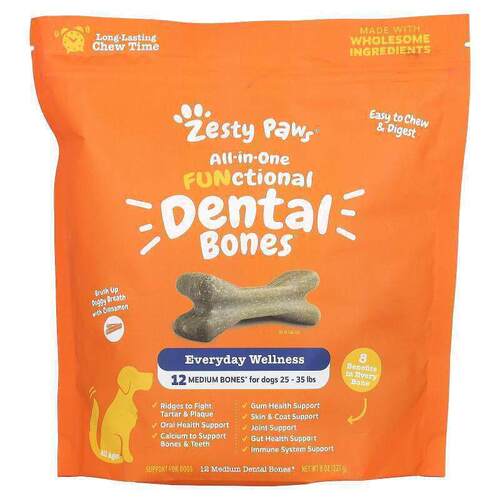 Zesty Paws,多合一功能性牙骨，适合所有年龄的狗，肉桂味，12 根