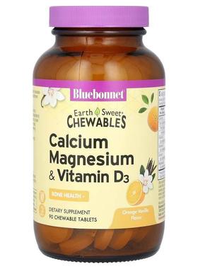 Bluebonnet Nutrition,EarthSweet 可咀嚼钙、镁和维生素 D3，有9
