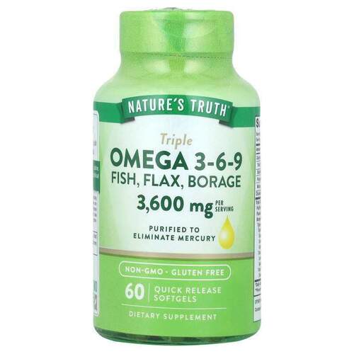 Nature's Truth,三重 Omega 3-6-9，鱼类，亚麻，琉璃苣，60 粒速