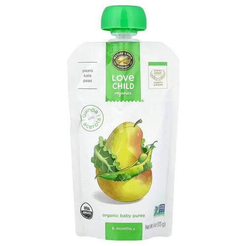 Love Child Organics,有机婴儿食品泥，6 个月以上，香蕉、羽衣甘