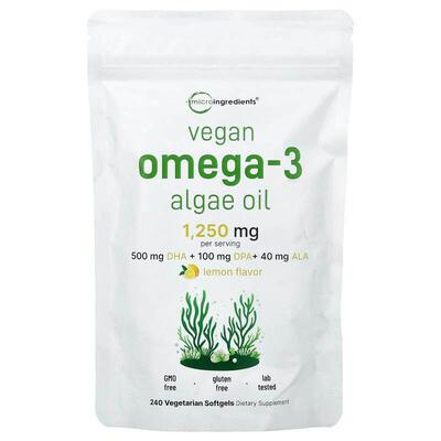 Micro Ingredients,Vegan Omega-3 Algae Oil, Lemon, 240 Vegeta