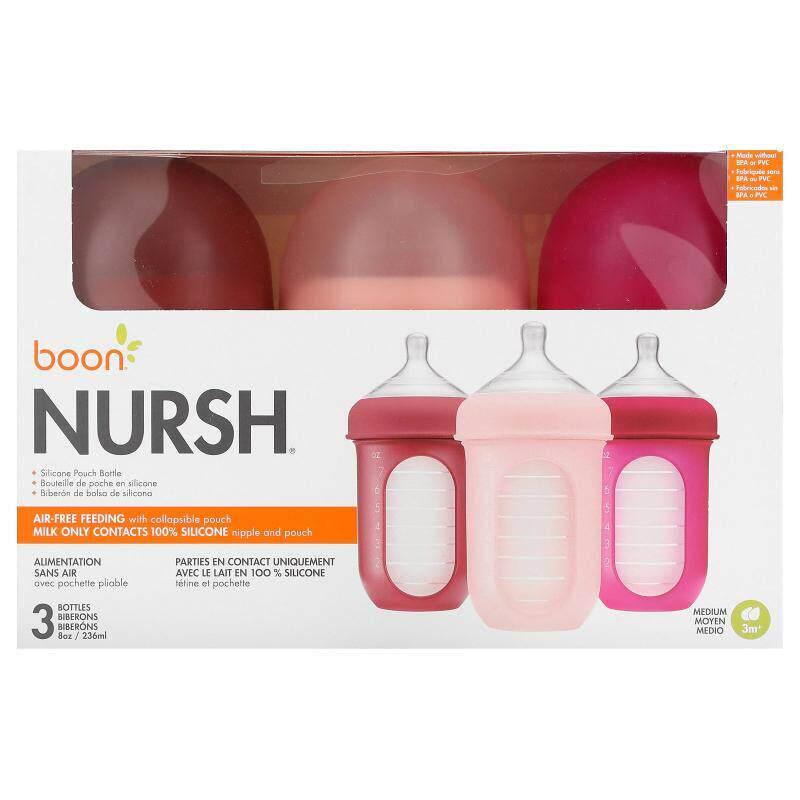 Boon,Nursh，硅酮袋瓶，3 个月以上，中号，3 瓶，每瓶 8 盎司（2