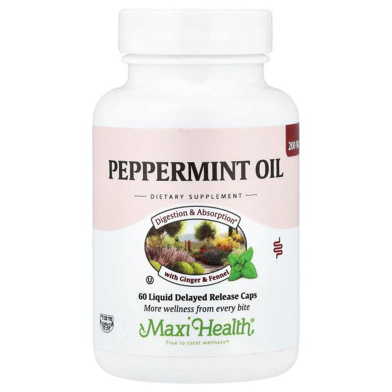 Maxi Health,Peppermint Oil, 60 Liquid Delayed Release Caps