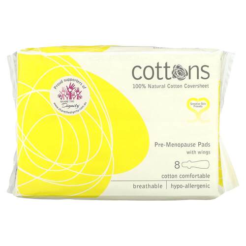 Cottons,棉质覆盖层，护翼更年前期护垫，8 片