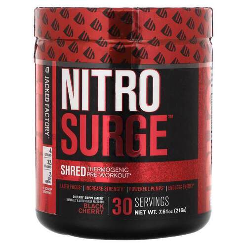 Jacked Factory,Nitro Surge，Shred 锻炼前生热产品，黑樱桃味，