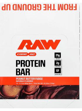 Raw Nutrition,Protein Bar, Peanut Butter Fudge, 12 Bars, 2.1