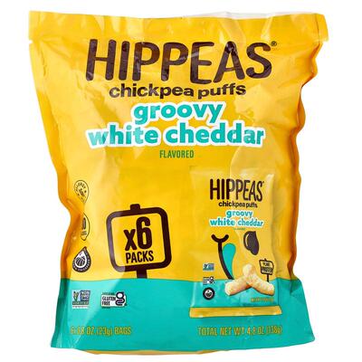 Hippeas,Chickpea Puffs, Groovy White Cheddar, 6 Bags, 0.8 oz