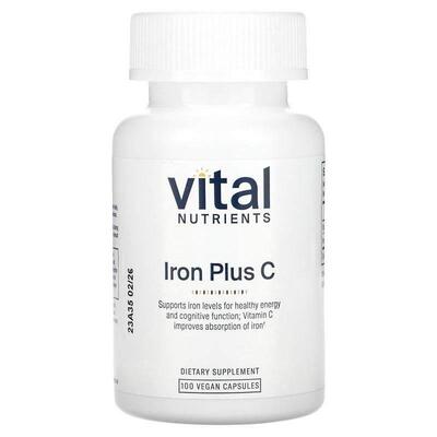 Vital Nutrients,铁 + 维生素 C，100 粒全素胶囊