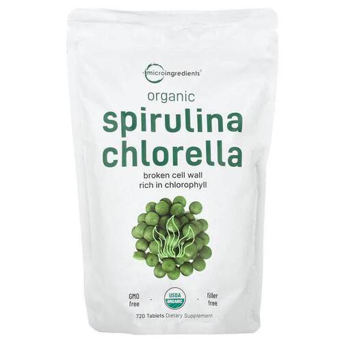 Micro Ingredients,Organic Spirulina Chlorella, 720 Tablets