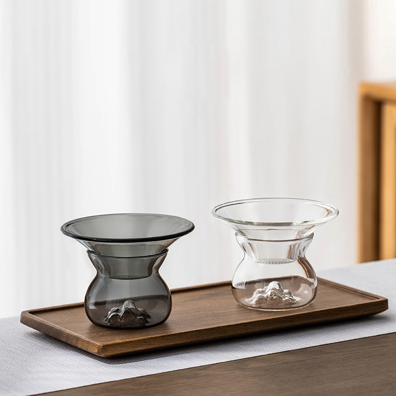 日式观山玻璃茶漏茶滤茶叶过滤网公道杯一体滤茶泡茶神器茶具配件