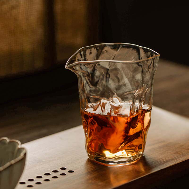 中式锤纹公道杯 加厚功夫茶具折纸纹耐热玻璃锤纹公杯分茶器
