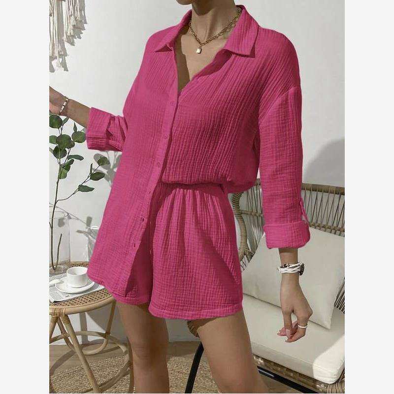 2023 Shirt Set Women's Casual Loose Shorts Two Piece Set