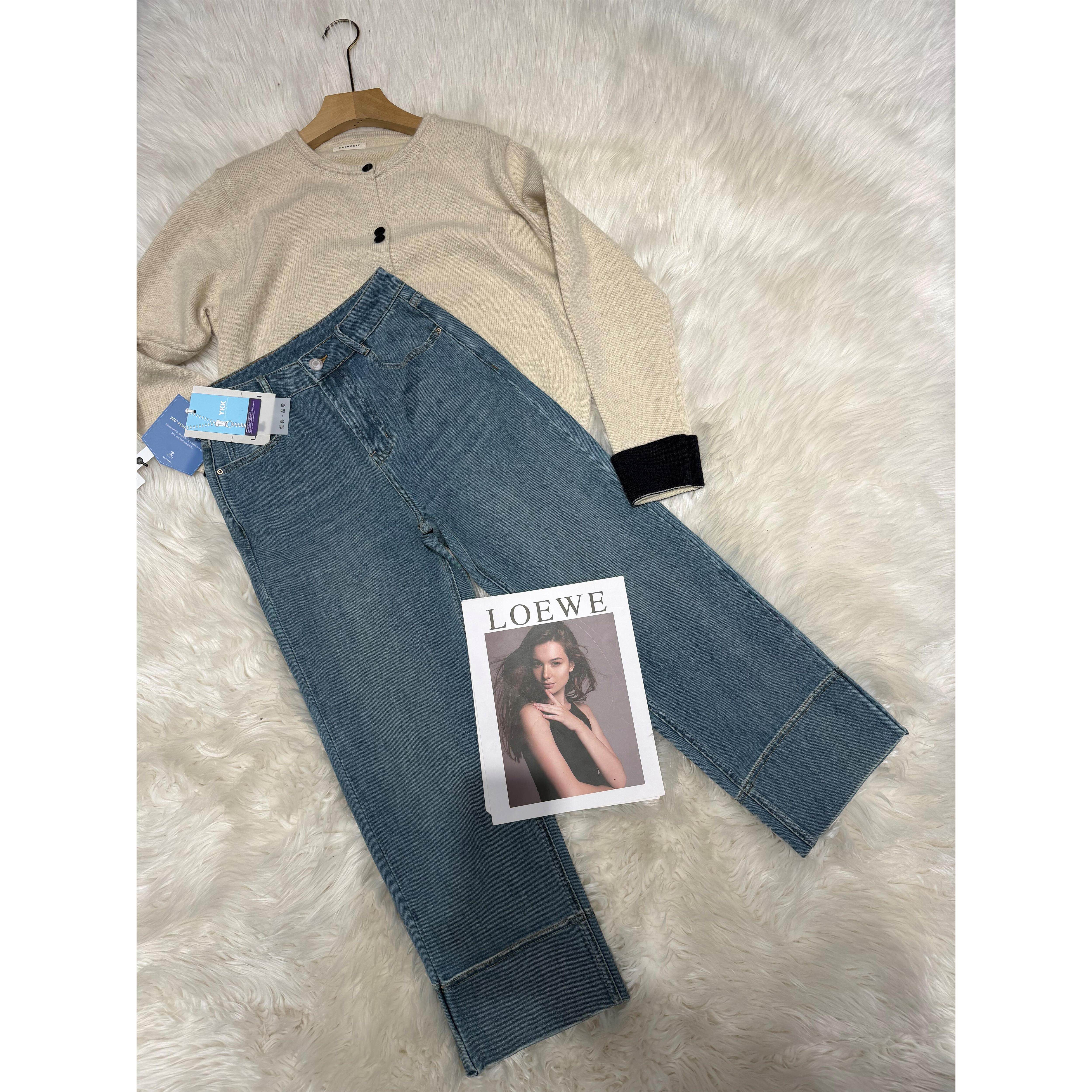 浅蓝四面弹小个子直筒牛仔裤女新款高腰法棍裤复古百搭九分2026新