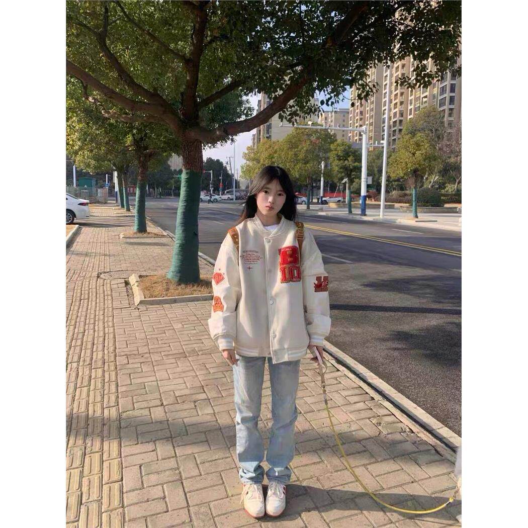 夹克女性春季和秋季2025新秋季美国覆古毛巾刺绣夹克宽松和最容易