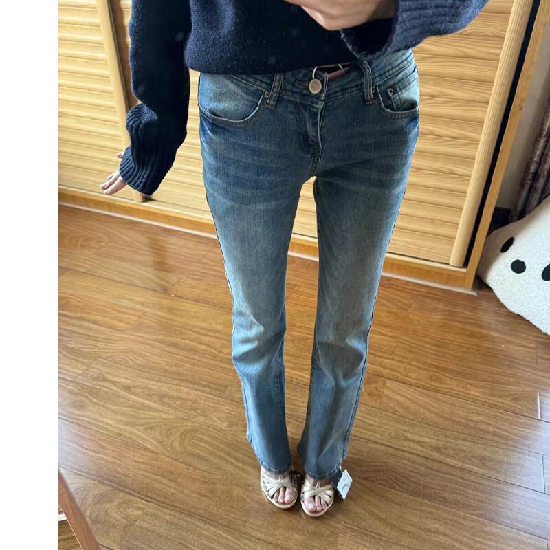 MYFC低腰猫爪裤~微喇牛仔裤女2025春季高弹修身显瘦刺绣喇叭裤子