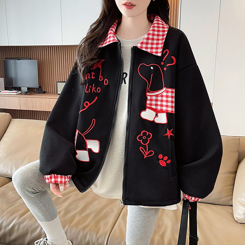 翻领卫衣少女大童春秋季工装夹克2026爆款初中高中学生慵懒风上衣