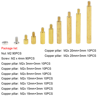 270PCS/BOX M2 Brass Hex Standoff Nut Spacing Screw Assortmen