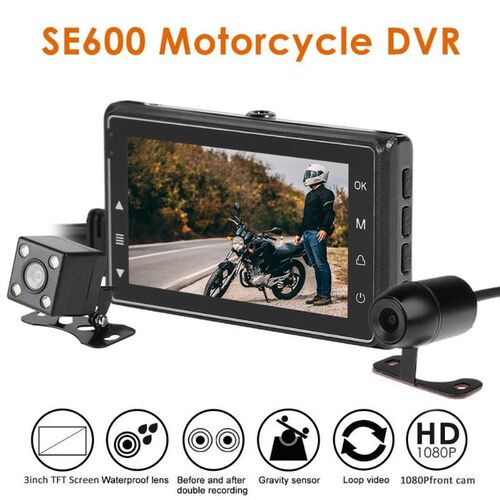 SE600  Double Mirror Motorcycle DVR Front+Rear View Dash Cam