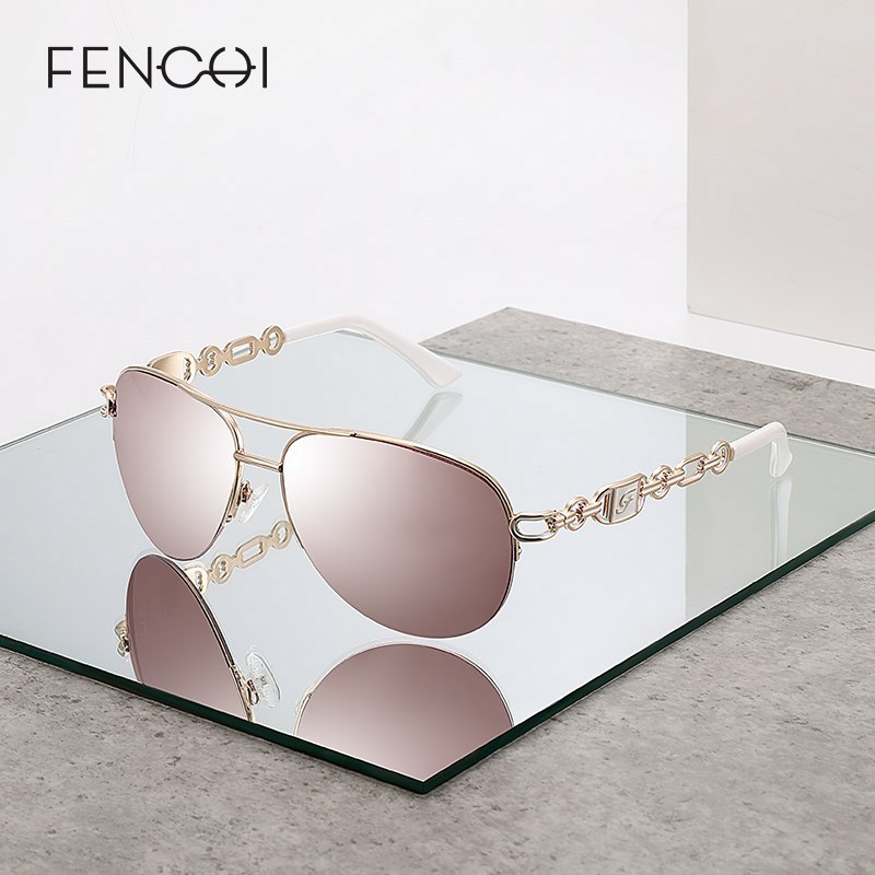 FENCHI Sunglasses Women UV 400 Mirror Pilot Pink White Fema