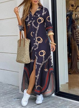 Vestido largo informal con estampado de botones para mujer,