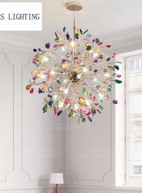 Globe LED chandelier agate blue/green/purple/pink agate chan