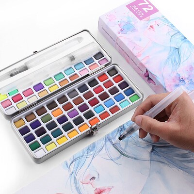 Professional 72 Colors Solid travel Watercolor Paints Set Wi