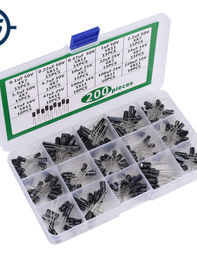 200pcs 15 Values Electrolytic Capacitor Kits 0.1uF/0.22uF/0.