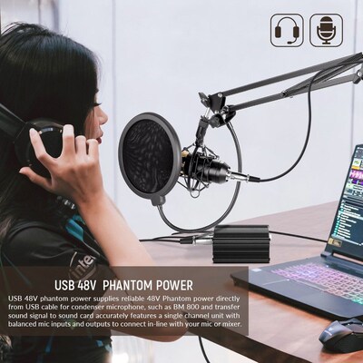 48V Portable Phantom Power Condenser Microphone Studio Reco
