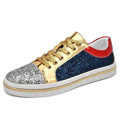 Men's Fashion Shoes Glitter Golden Laces Mirrors Sneaker