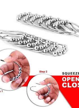 12Pcs Stainless Steel Curtain Hooks Bath Rollerball Shower C