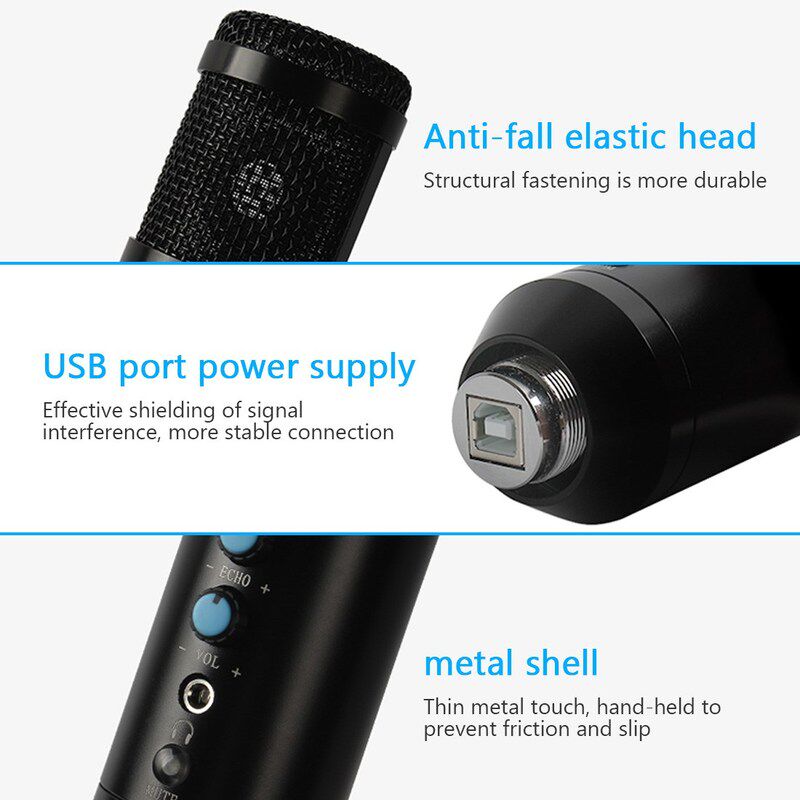 Metal USB Condenser Recording Microphone For Laptop MAC Win